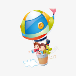 卡通乘坐热气球的儿童素材