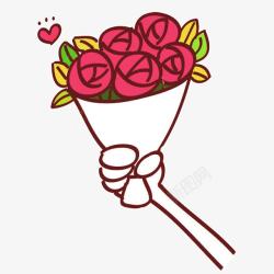一朵花手拿一朵玫瑰花手势卡通手绘高清图片