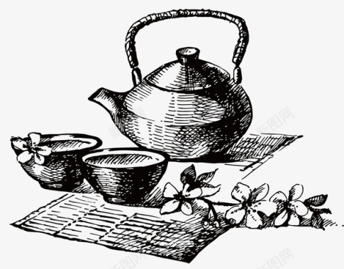 洒水壶手绘素描茶壶水壶图标图标
