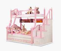公主床矢量双层粉色女孩房的儿童床高清图片