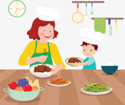 家庭烹饪美食帮妈妈做饭的男孩子矢量图高清图片