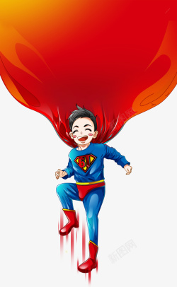 卡通手绘彩色超人男孩素材