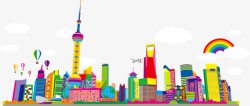 矢量卡通沿海城市卡通可爱彩色上海城市高清图片
