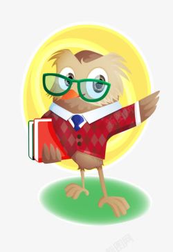 戴眼镜的猫头鹰卡通可爱拿书本戴眼镜猫头鹰老师高清图片