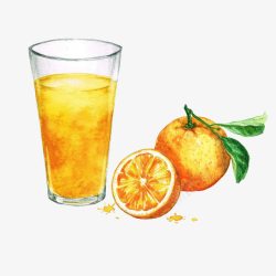 水彩奶茶奶茶店鲜榨橙子汁高清图片