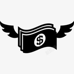 美元钞票飞元钱钞票纸的翅膀图标高清图片