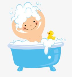 卡通正在洗澡的小孩子素材