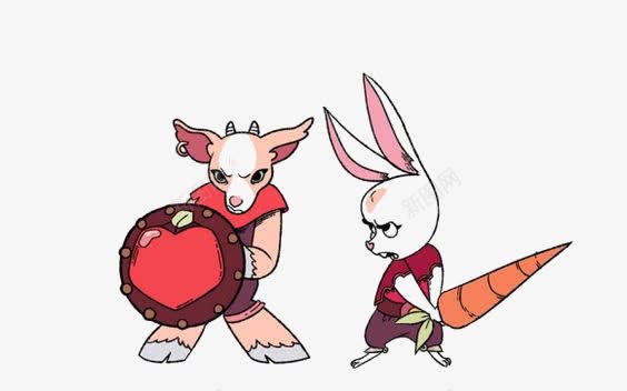 牛和兔子png免抠素材_88icon https://88icon.com PK 卡通 好朋友 手绘 胡萝卜