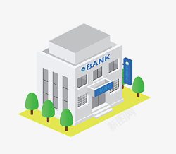 银行网点手绘银行外景高清图片