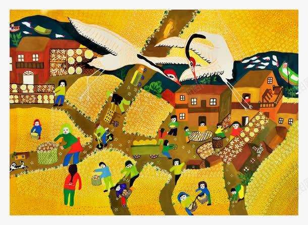 手绘热闹的农村大丰收png免抠素材_88icon https://88icon.com 农村大丰收 农民画 大丰收 手绘画 活跃气氛