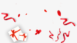 彩带白色背景红色丝带与白色礼品盒高清图片