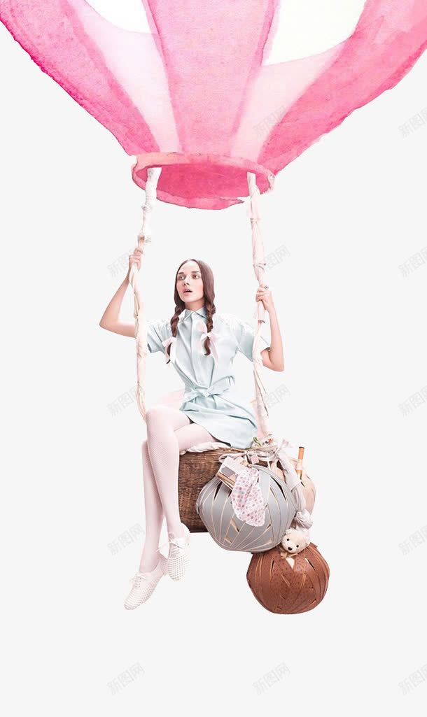坐在热气球上的小女孩png免抠素材_88icon https://88icon.com 外国人 对焦 水彩 美女 飞翔