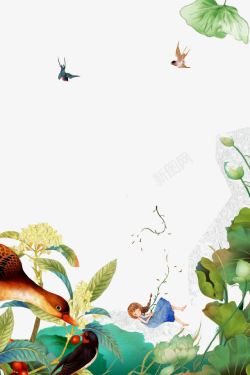创意彩绘燕子归来春季海报素材
