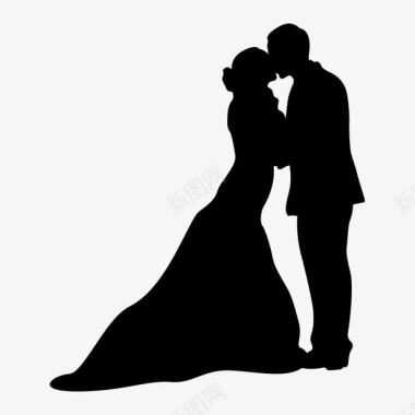 情侣银手镯新郎新娘亲吻剪影图标图标