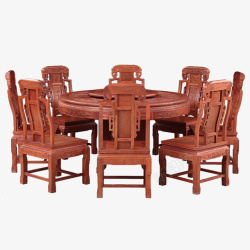 实物实木红木家具餐桌餐椅圆桌素材