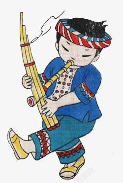 吹芦笙彩色吹芦笙的小男孩高清图片
