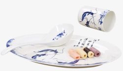 中国风青花瓷鱼跃龙门陶瓷餐具套素材