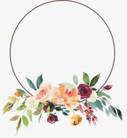 婚礼花卉装饰PNG素材漂亮圆形花框高清图片