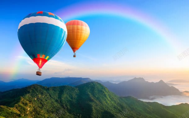 蓝天白云青山氢气球背景