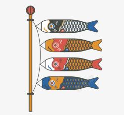 日本民俗彩色鲤鱼旗矢量图素材