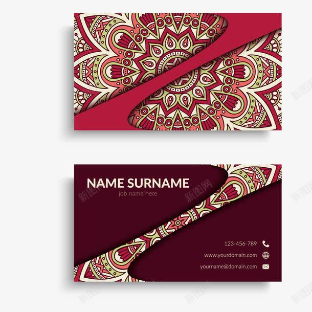 深色名片png免抠素材_88icon https://88icon.com 名片 深色 红色 背景 花纹