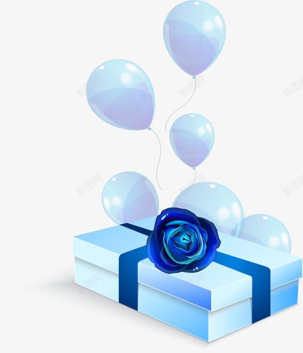 蓝色气球玫瑰礼盒png免抠素材_88icon https://88icon.com 浪漫礼盒 甜蜜的礼物 蓝色妖姬 蓝色气球