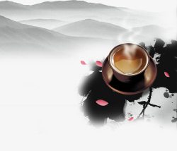 水墨大山中国风茶文化茶水高清图片