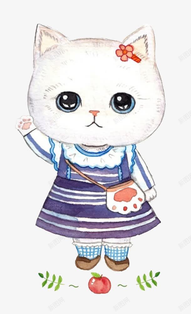 手绘可爱猫咪png免抠素材_88icon https://88icon.com 动物 包包 发夹 可爱 小猫 招手 拟人 裙子