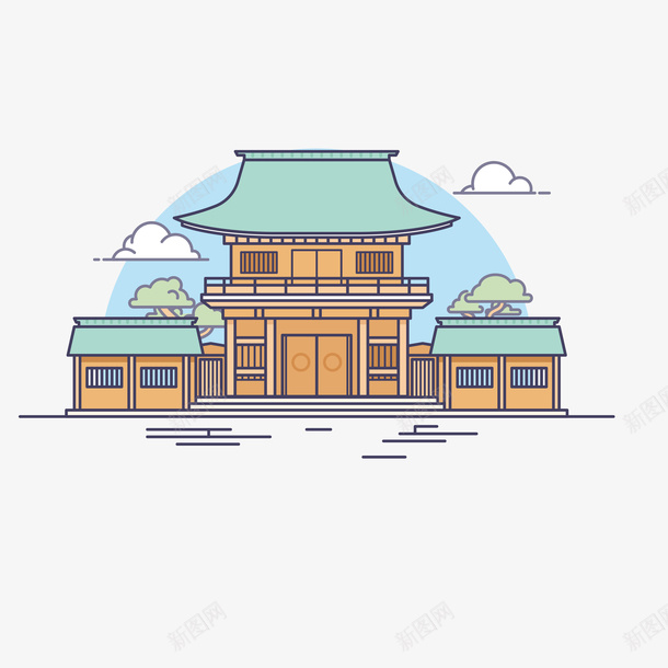 手绘线条卡通日本神社古寺矢量图ai免抠素材_88icon https://88icon.com 创意 卡通插画 扁平化 日本传统文化 时尚 绘画 艺术 矢量图