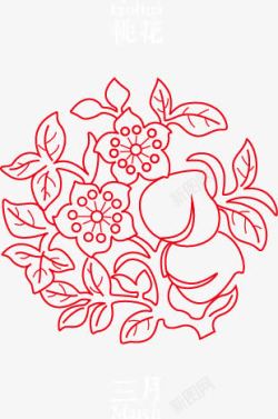 桃花花纹白描十二月份花卉高清图片