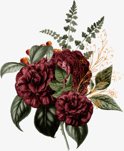 手绘复古水彩花束植物矢量图素材