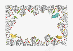 卡通春季树枝和鸟边框矢量图素材