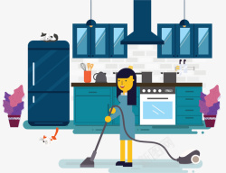 家庭厨房做家务打扫卫生的人矢量图高清图片