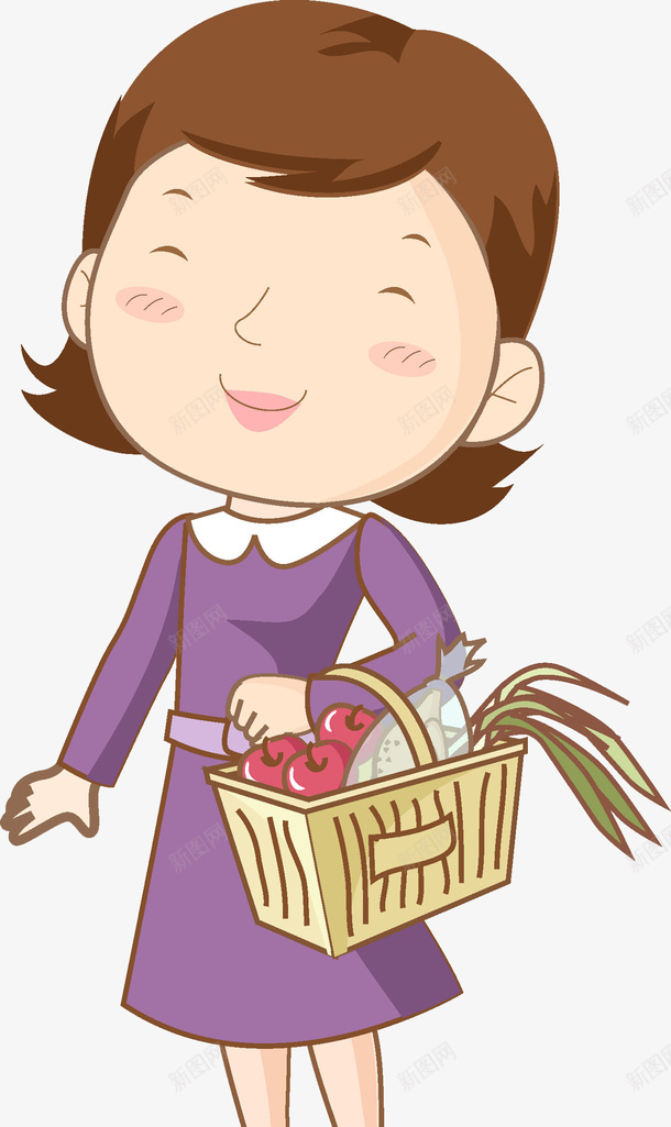提篮子的女人图png免抠素材_88icon https://88icon.com 图案 女人 家庭主妇 微笑的 我的家人 漂亮的 篮子 菜篮子 蔬菜 高兴地