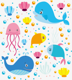 蓝色的水母可爱彩色海底世界矢量图高清图片