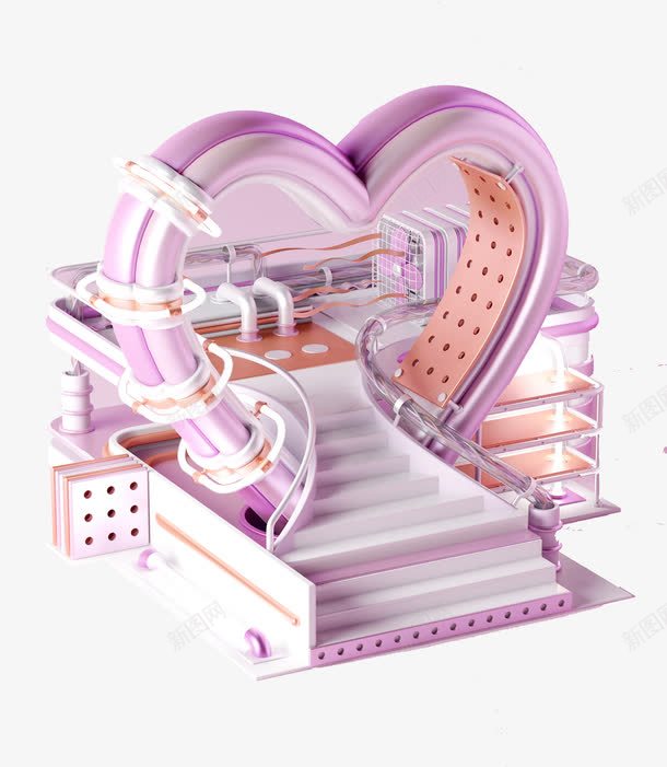 3D紫色爱心房子png免抠素材_88icon https://88icon.com 3D c4d模型 爱心 立体 紫色 网页设计