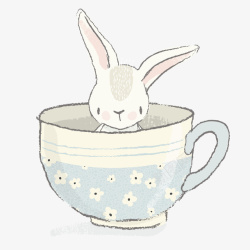 淡蓝色杯子兔子手绘矢量图素材