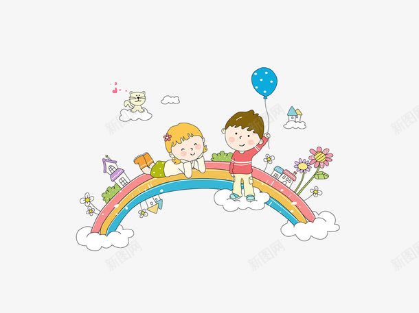 小孩png免抠素材_88icon https://88icon.com 卡通 城市 彩虹 气球