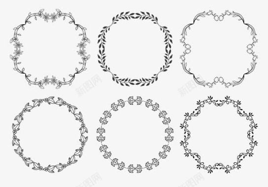 婚礼logo设计素雅黑白花环边框矢量图图标图标