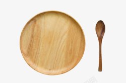 棕色木勺棕色木质纹理木圆盘和木勺子实物高清图片