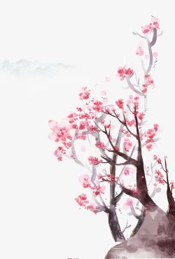 手绘水彩桃花树素材