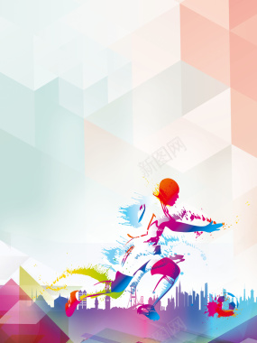 彩色质感剪影运动足球海报背景背景