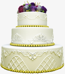 彩色花朵点缀型婚礼蛋糕素材