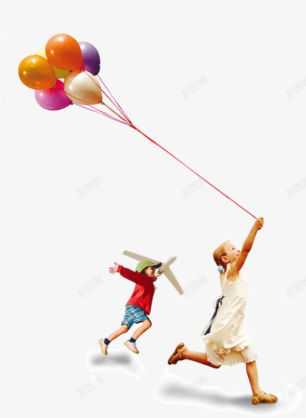 卡通小女孩放飞气球飞机png免抠素材_88icon https://88icon.com 卡通 女孩 放飞 气球 飞机