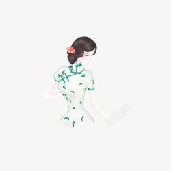 绿色旗袍旗袍女人高清图片
