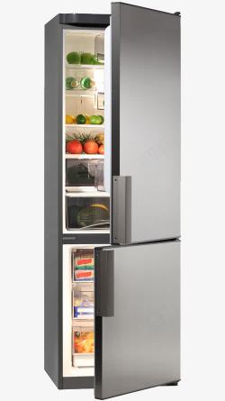 银器装满食物的冰箱高清图片