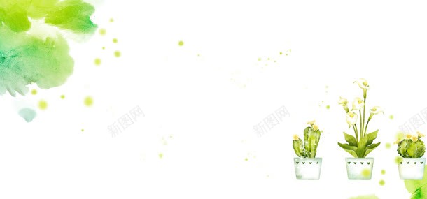 水彩图案与盆里的花卉背景背景