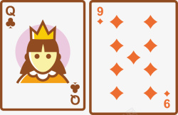 Q牌卡通扁平魔术扑克牌红9花Q高清图片