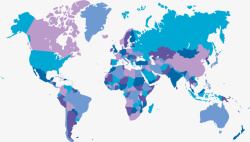 蓝紫色世界地图蓝色行政区世界地图高清图片