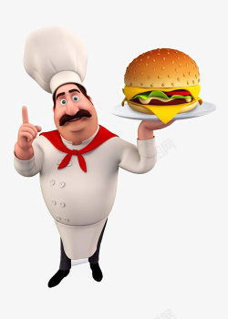 汉堡卡通厨师制作的蟹黄堡高清图片